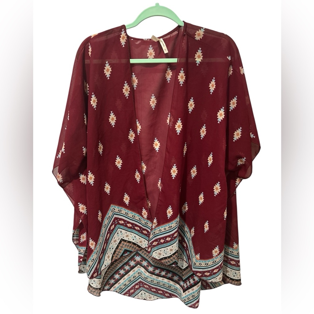 Live 4 Truth Burgundy Poncho Sweater with Geometric Patterns